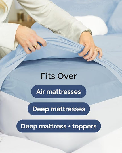 Extra Deep Cal King Sheet Set - 6 Piece Breathable and Cooling Sheets - Hotel Luxury Bed Sheets Set - Easy Fit - Soft, Wrinkle Free and Comfy Sheets Set - Sky Blue Sheet Set with Extra Deep Pockets