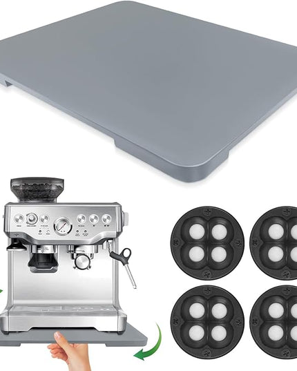 Appliance Slider 360° Rolling Tray for Coffee Maker- Bamboo Coffee Pot Slider Tray for Countertop Rotation Sliding Tray with Wheels, Appliances Mat Easily from Under the Cabinet, Gray (15.7"×13")