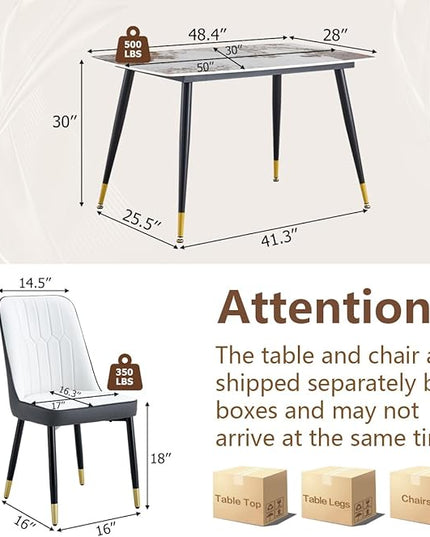 Small Dining Table Set for 4, 50'' Sintered Stone Table, Easy to Assemble, Suitable for Small Spaces