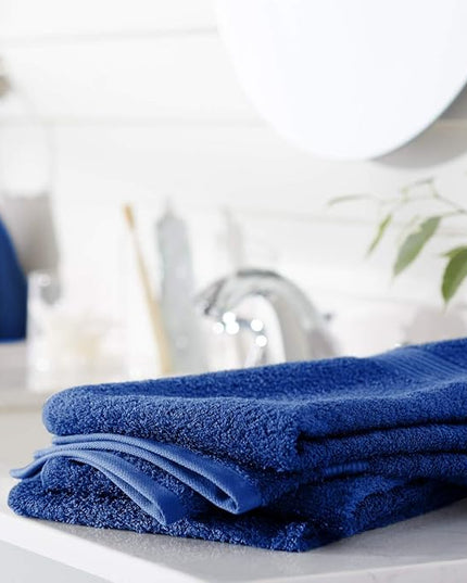 Amazon Basics 6 Piece hand towels for bathroom, Fade Resistant 100% Cotton Hand Towels, soft absorbent bathroom hand towels 6 - Pack (26''x16''), Navy Blue
