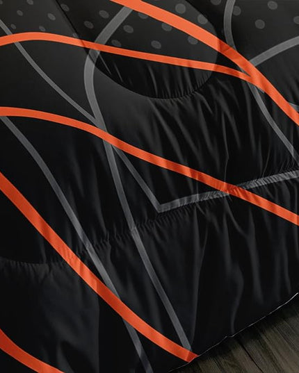 Basketball Court Print Full Comforter Set for Boys,Ball Sports Games Bedding Set for Teens Kids Bedroom Decor,Orange Basketball Comforter Sets with 2 Pillowcases.