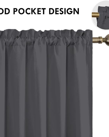 DWCN Bedroom Blackout Curtains 60 x 63 Inches Length 2 Panels Set, Solid Thermal Insulated Energy Saving Rod Pocket Window Treatment Curtains Blackout Drapes (W60 x L63 Inch, Dark Grey)
