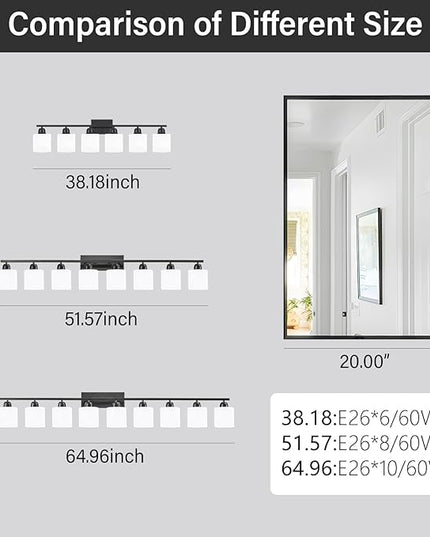 6-Light Black Vanity Lights for Bathroom, Modern Bathroom Vanity Lighting Fixtures Over Mirror, Bathroom Light Fixtures for Bathroom Mirror, Living Room, Hallway, Vanity Table, E26 Base