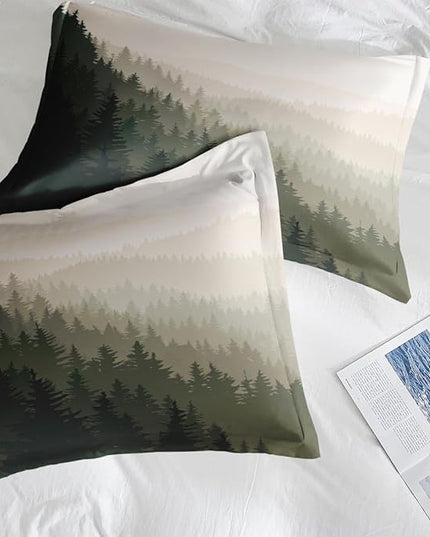 Comforter Set Queen Size, Mountain Pine Tree 7 Pcs Bedding for Kids and Adults, Natural Forest Landscape Bed Sheet Sets with Fitted Sheet 2 Pillowcases & 2 Shams
