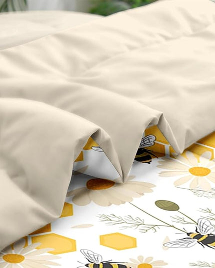 Comforter Set Queen Size, Bees Honey Flower 7 Pcs Bedding for Kids and Adults, Floral Animals Summer Bed Sheet Sets with Fitted Sheet 2 Pillowcases & 2 Shams for Bedroom Bed Decor