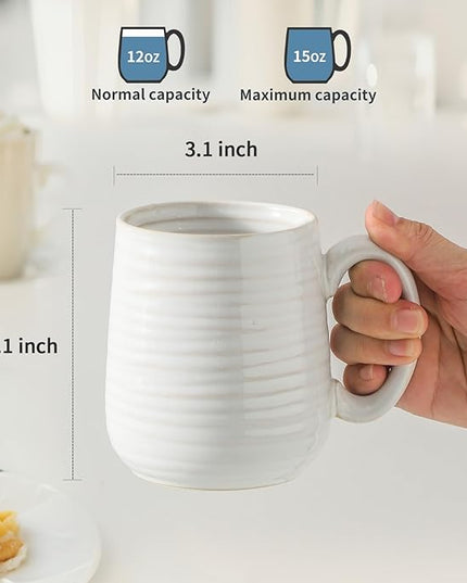 Coffee Mugs, Porcelain 15oz Coffee Cups with Handle for Dad and Mom as Gifts, Ideal for Latte, Milk, Cappuccino, Cocoa, Tea, Dishwasher and Microwave Safe, Set of 6, White