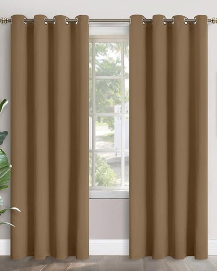 YoungsTex Blackout Curtains for Living Room 84 Inches Long 2 Panels Set - Thermal Insulated with Grommet Room Darkening Privacy for Bedroom, 2 Panels, Taupe, 52 x 84 Inch