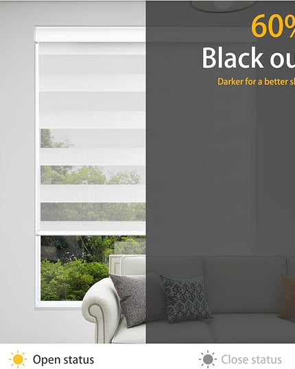 Motorized Zebra Blinds Rechargeable with Remote Blackout Cordless Zebra Shade Smart Electric Curtains for Windows and Privacy Light Filtering Roller Shades, 30" W x 72" H White