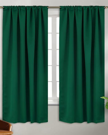 BGment Christmas Emerald Green Blackout Curtains 63 inch Length for Bedroom - Rod Pocket and Back Tab Thermal Insulated Room Darkening Curtains for Living Room, 2 Window Curtain Panels (38 x 63 Inch)