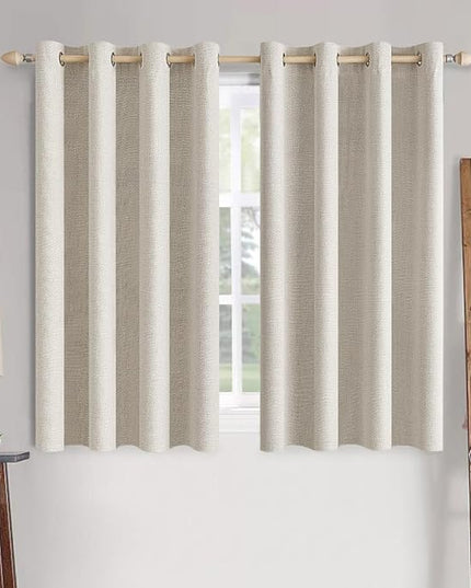 MIULEE Linen Curtains for Bedroom 100% Blackout Thermal Insulated Birch Grommet Room Darkening Curtains & Drapes for Living Room Nursery 52 x 63 Inch (2 Panels)