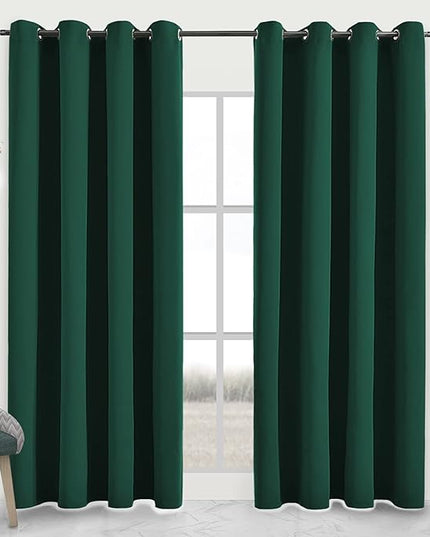 Blackout Curtains for Bedroom Thermal Insulated Light Blocking Room Darkening Curtains Solid Grommet Window Drapes for Living Room, Set of 2 Curtain Panels 52 W x 96 L inch Long Hunter Green