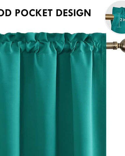 DWCN Blackout Curtains Room Darkening Thermal Insulated Bedroom Curtains Window Curtain Panels, 42 x 84 inches Long, Set of 2 Teal Rod Pocket Drapes