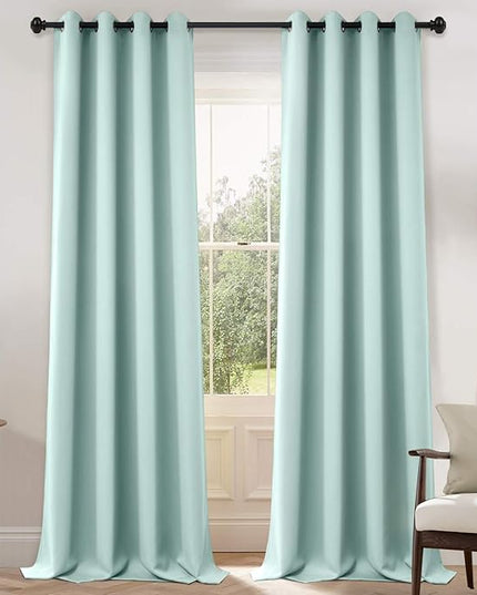 Yakamok Blackout Curtains Room Darkening Thermal Insulated Grommet top Window Curtains for Living Room, 52 x 108Inch, Aqua, Set of 2