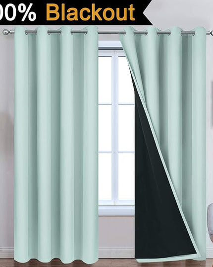 Yakamok 100% Blackout Lined Pair Curtains, Window Treatment Thermal Insulated Soundproof Drapes for Bedroom(52Wx90L, Aqua, 2 Panels)