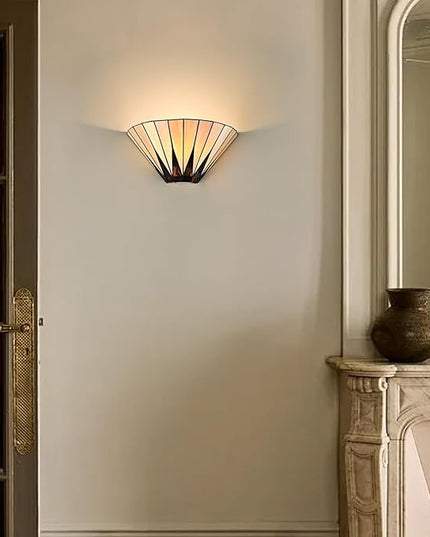 Tiffany Wall Sconce Vintage Brown Stained Glass Wall Mounted Light 13.6 Inch Tiffany Style Wall Lamp for Bedroom Entryway Stairwell