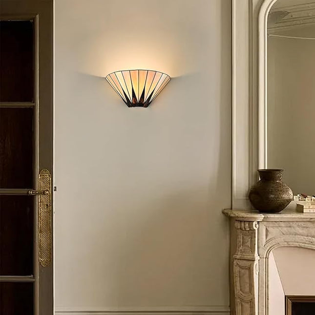 Tiffany Wall Sconce Vintage Brown Stained Glass Wall Mounted Light 13.6 Inch Tiffany Style Wall Lamp for Bedroom Entryway Stairwell
