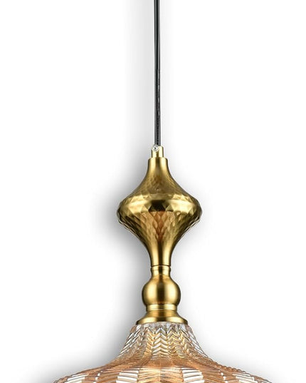 Modern Glass Pendant Light, 9.5"x16.5" Amber Sunset-Striped Light Fixture with Gold Cap, 15"-72" Adjustable Line, E26 Socket for Kitchen Island or Hallway – Sunset Gold Tulip
