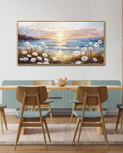PHAOHUAXM Canvas Wall Art For Living Room Wall Decor For Bedroom Office Decorations Blue Ocean Landscape Painting Artwork Modern Beach Posters Aesthetic Ready To Hang Home Decor Wood Framed 20"x40"