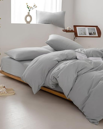 Luxlovery Silver Grey Full Size Comforter Set Full Light Grey Bedding Comforter Set Women Men Light Gray Bed Set Soft Breathable Cozy Silver Gray Bedding Set 3 Piece Comforter