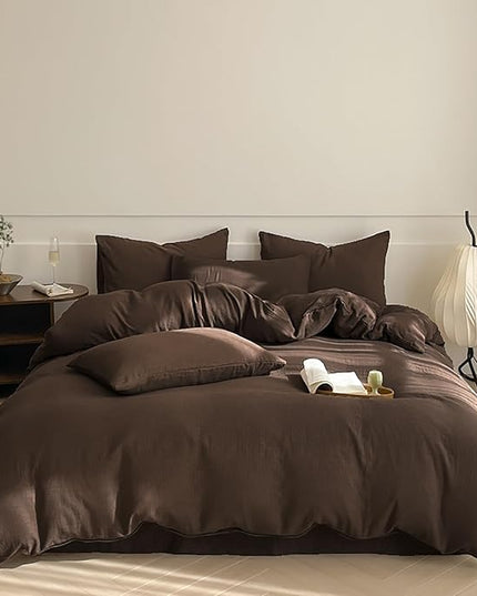 Luxlovery Brown Comforter Set Queen Mocha Brown Bedding Comforter Set Chocolate Color Solid Soft Breathable Blanket Quilts Chestnut Bedding Set for Women Men Queen