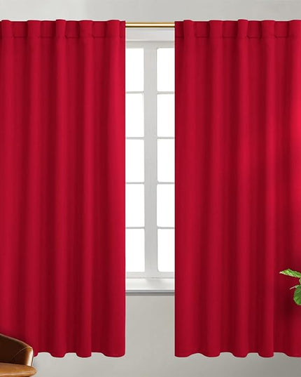 BGment Blackout Curtains for Bedroom - 63 Inch Rod Pocket and Back Tab Thermal Insulated Room Darkening Curtains for Living Room, 2 Curtain Panels (42 x 63 Inch, Red)