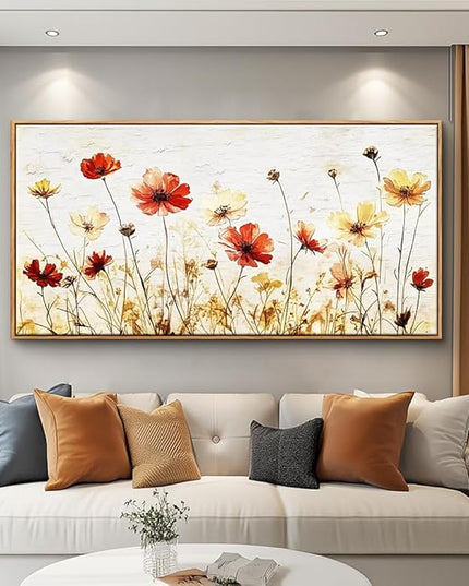 ERQINHUA Large Framed Canvas Wall Art For Living Room Wall Decoration For Bedroom Abstract Flower Painting Wood Frame Dining Room Decor Artwork Prints Modern Room Home Decor Ready To Hang 20"X40"