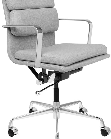 Laura Davidson Furniture SOHO II Padded Management Office Chair - Mid Back Desk Chair with Arm Rest, Swivel & Cushion Availability, Made of Poly-Cotton Fabric, Grey Fabric, Computer Chair