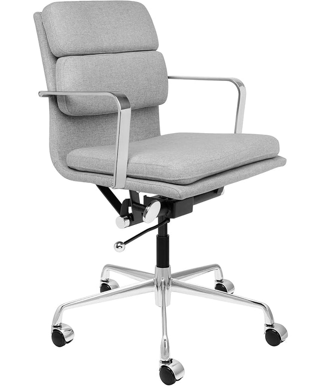 Laura Davidson Furniture SOHO II Padded Management Office Chair - Mid Back Desk Chair with Arm Rest, Swivel & Cushion Availability, Made of Poly-Cotton Fabric, Grey Fabric, Computer Chair