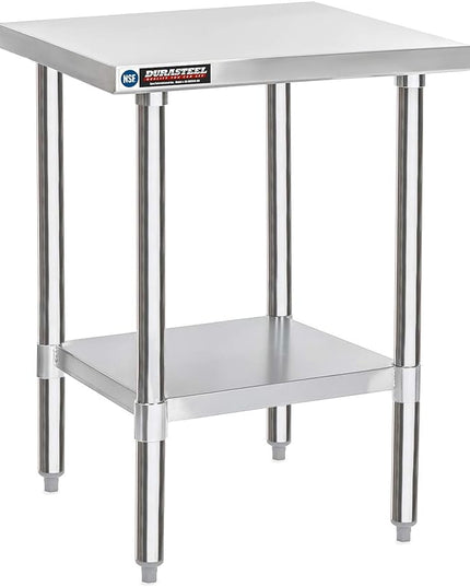 DuraSteel 30x18 Small Stainless Steel Table - NSF Commercial Kitchen Island Food Prep Worktable - Metal Side Mixer Stand with Under Shelf - For Laundry Room, Kitchen, Outdoor Grill, Tiny Spaces