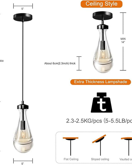 Modern Raindrop Pendant Lights, Pendant Lights for Kitchen Island, Black Brass Base Dining Room Light Fixtures, Interior Chandelier in The Living Room Hallway, Including Bulb