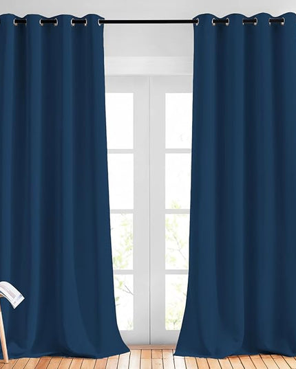 NICETOWN Room Darkening Curtains for Living Room, Grommet Window Treatment Thermal Insulated Solid Sound Reducing Drapes for Bedroom, Moroccan Blue, Set of 2, W52 x L102