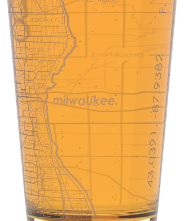 Well Told Engraved Milwaukee Wisconsin Map Pint Glass, Etched Beer Gift (16 oz, Clear) City Map Pint, Custom City Glassware, Gifts For Beer Lovers