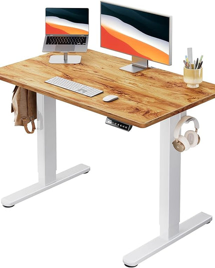 HUANUO Electric Standing Desk, 40" x 24" Whole Piece Desktop, Adjustable Height Computer Desk, 4 Height Memory Settings, Sit Stand Up Desk for Home Office, Light Vintage
