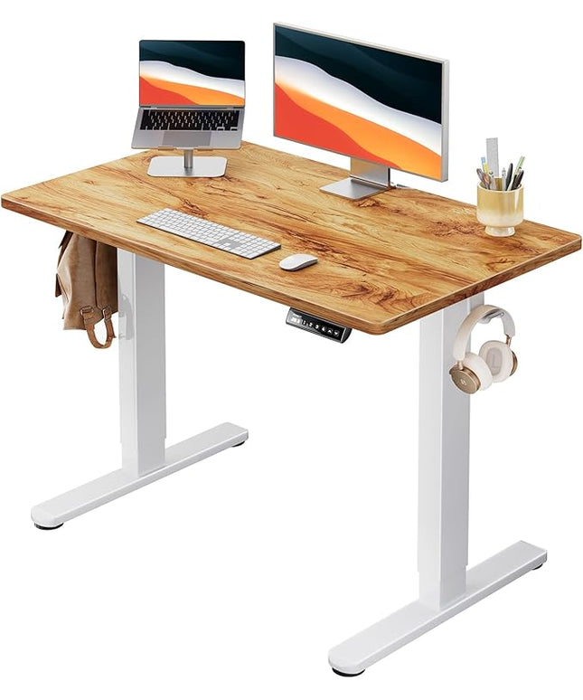 HUANUO Electric Standing Desk, 40" x 24" Whole Piece Desktop, Adjustable Height Computer Desk, 4 Height Memory Settings, Sit Stand Up Desk for Home Office, Light Vintage