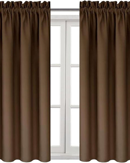 DWCN Blackout Curtains Room Darkening Thermal Insulated Bedroom Curtains Window Treatments, 42 x 45 inches Long, Set of 2 Brown Rod Pocket Drapes