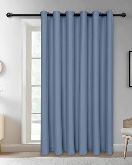 JIUZHEN Blackout Sliding Door Room Divider Curtain, Noise Reducing Window Treatment Drape for Bedroom, Energy Saving Patio Door Curtains (Haze Blue, W100 by L84, 1 Panel)