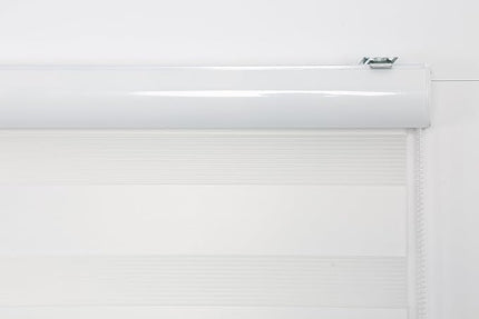 Shadesu Custom Size Zebra Blinds for Windows, 97" W x 72 H, White, Dual Layer Free-Stop Zebra Shades, Light Control for Day and Night, Sheer Blinds for Indoor Windows, Bedroom, Kitchen
