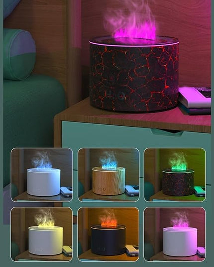 Mood Lighting Humidifier,Simulated Flame Effect,160Ml Essential Oil Diffuser,Colorful Gradient Flame Lamp,Humidifier For Bedroom household Colorful Gradient Flame Humidifier 20-40db(Woodgrain)