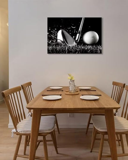 Golf Poster Wall Art Picture Golf Ball Sport Canvas Prints Wall Decor for Gym Living Room Decorations Framed Artwork Ready to Hang(12''H x 16''W)