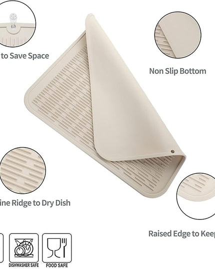 Silicone Dish Drying Mat for Multiple Usage,Easy clean,Eco-friendly,Heat-resistant Silicone Mat for Kitchen Counter or Sink,Refrigerator or Drawer Liner Tapioca 2XL 24 inches x 18 inches