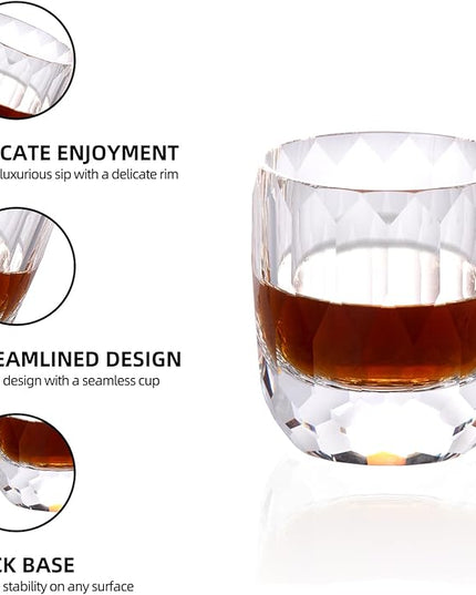 KAMMAK Whiskey Glasses Set of 2, 7.1 oz (210 ml) Old Fashioned Tumbler, Thick Base Crystal Glass with Delicate Rim & Seamless Design for Scotch, Bourbon, Cocktails, Lead-Free Barware