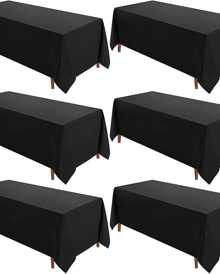 VidaFete Table Cloth 90 * 132inch 6 Pack Rectangle Tablecloth Polyester, Stain Wrinkle Resistant Polyester Dining Table Cover for Kitchen Dinning Party Wedding Rectangular Tabletop Decoration(Black)