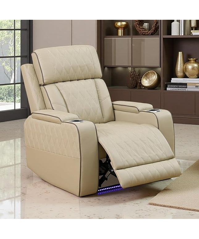 Power Recliner Chair Set, Beige Leather Reclining Sectional Couch with Adjustable Angle, Living Room Furniture Sets, Modern Reclining Single Chair with Comfy Armrests and Backrests for RV