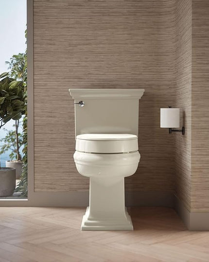 KOHLER 25875-96 Hyten 3" Height, Elevated Soft Close Elongated Toilet Seat, Contoured Seat with Grip-Tight Bumpers, Quick-Attach Hardware, No Slam Toilet Seat, Biscuit
