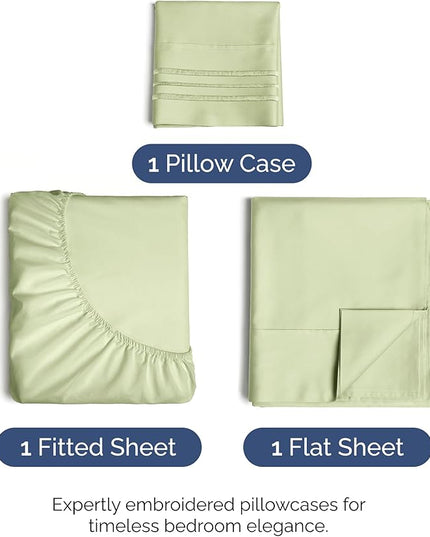 Twin Size 3 Piece Sheet Set - Comfy Breathable & Cooling Bed Sheets Set - Hotel Luxury Bedding for Women, Men, Kids, Teens, Boys & Girls - Deep Pockets and Wrinkle Free - Oeko-Tex - Light Sage Green