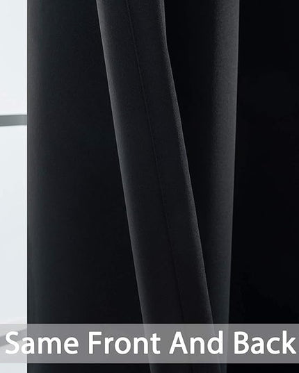 Yakamok Blackout Curtains Room Darkening Thermal Insulated Grommet top Window Curtains for Living Room, 52 x 108 Inch, Black, Set of 2