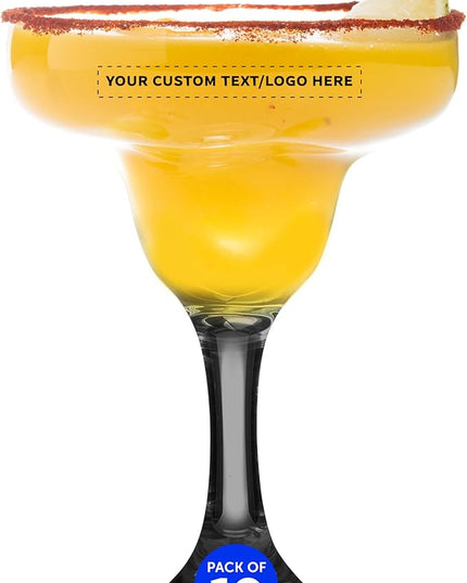DISCOUNT PROMOS 10 Margarita Glasses Set, 9 oz. - Personalized Text, Logo - Classic, Smooth, Barware, Glassware - Black