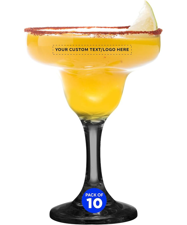 DISCOUNT PROMOS 10 Margarita Glasses Set, 9 oz. - Personalized Text, Logo - Classic, Smooth, Barware, Glassware - Black