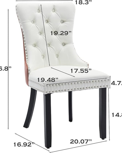SoarFlash Leather Dining Chairs Set of 6, Tall Back Side Chair, Modern Upholstered Side Chair with Button Back Ring, Solid Wood Legs (Pink&White)