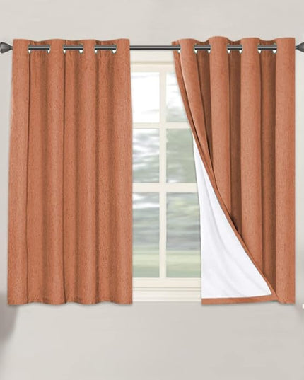 H.VERSAILTEX 100% Blackout Curtains for Bedroom Thermal Insulated Linen Textured Curtains Heat and Full Light Blocking Drapes Living Room Curtains 2 Panel Sets, Orange, 52x45 Inch